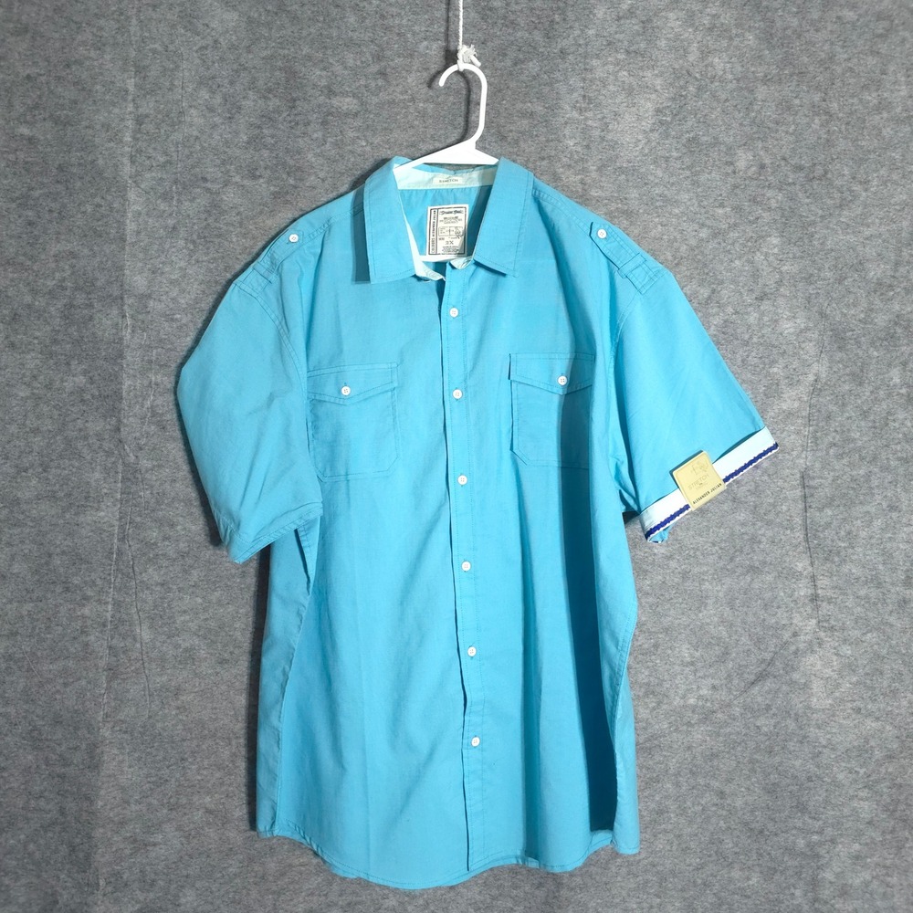 Colours Alexander Julian Shirt Mens 2X Blue Stretch Epaulette Short Sleeve Shirt